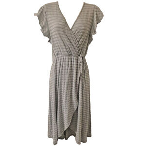 Women's Demure Dress M Green White- Side Slit- Caution To The Wind